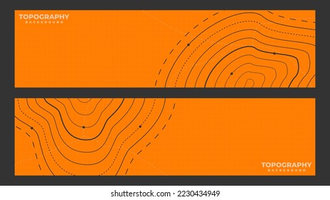 Topographic line contour background, horizontal banner of topography geographic grid map pattern with copy space, abstract stock vector illustration for social media post