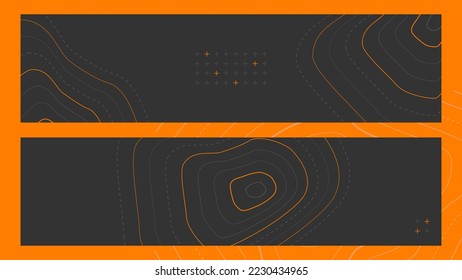 Topographic line contour background, horizontal banner of topography geographic grid map pattern with copy space, abstract stock vector illustration for social media post