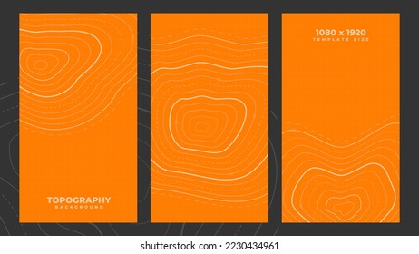 Topographic line contour background, vertical banner of topography geographic grid map pattern with copy space, abstract stock vector illustration for socail media post
