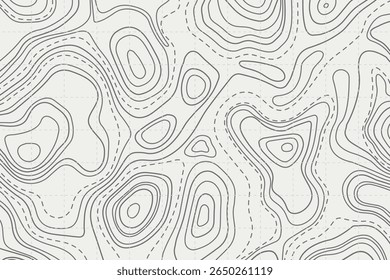 Plano de fundo do mapa de contorno da linha topográfica, mapa de grade geográfico, preto e branco