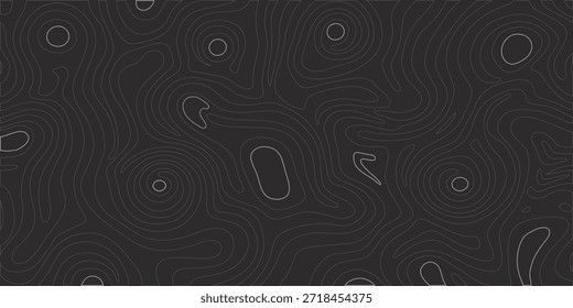Topographic line contour map background, dark abstract geographic grid pattern, elevation terrain design with light gray contour lines, modern cartography texture, topology landscape vector background