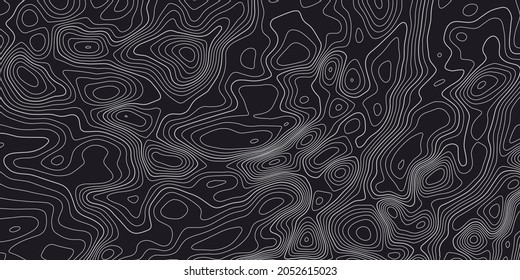 Topographic line map pattern. Contour elevation topographic and textured Background of geographic grid for hiking and mountain sports. White on black. Vector illustration