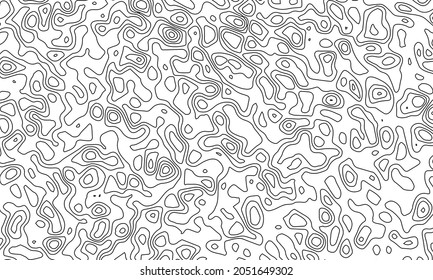 Patrones de mapa de líneas topográficas. Contorno negro y fondo texturado del terreno cartográfico geográfico aislado en blanco. Banner horizontal. Ilustración del vector