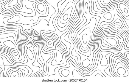 Topographic line map patterns. Black Contour and textured Background of geographic cartography terrain isolated on white drop. Horizontal banner. Vector illustration