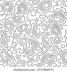 Patrón de línea topográfica con curvas de contorno negras sobre fondo blanco creando una textura abstracta sin fisuras