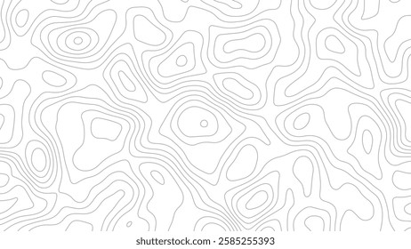 Topographic line pattern. Topography map. Contour geographic texture. Mountain background. Topograph terrain. Abstract relief geography. Geometric lines on white background. Vector illustration