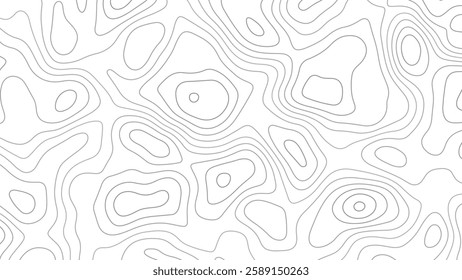 Topographic line pattern. Topography map. Contour geographic texture. Mountain background. Topograph terrain. Abstract relief geography. Geometric lines on white background. Vector illustration