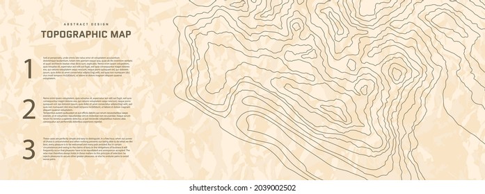 Topographic map abstract background with infographic elements. Old outline cartography landscape. Topographic relief map modern cover design with wavy lines. Vector card with weather outline pattern