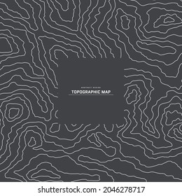 Topographic map abstract background. Outline cartography landscape. Topographic relief map on grey backdrop. Modern cover design with wavy lines. Vector illustration with weather map outline pattern