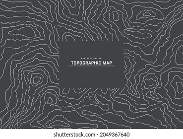 Topographic map abstract background. Outline cartography landscape. Topographic relief map on grey backdrop. Modern cover design with wavy lines. Vector illustration with weather map outline pattern