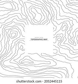 Topographic map abstract background. Outline cartography landscape. Topographic relief map on white backdrop. Modern cover design with wavy lines. Vector illustration with weather map outline pattern