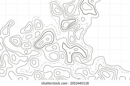 Topographic map abstract background. Outline cartography landscape. Topographic relief map on white backdrop. Modern cover design with wavy lines. Vector illustration with weather map outline pattern