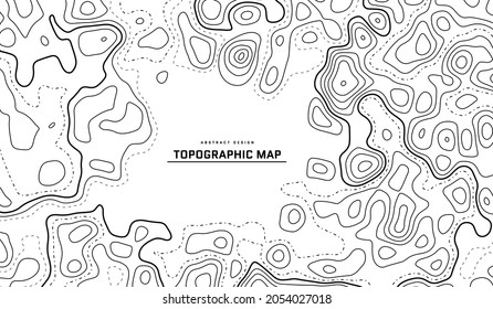 Fondo abstracto del mapa topográfico. Esbozar el paisaje cartográfico. Mapa de relieve topográfico sobre fondo blanco. Diseño de portada moderno con líneas onduladas. Ilustración de vectores con el patrón de esquema del mapa meteorológico