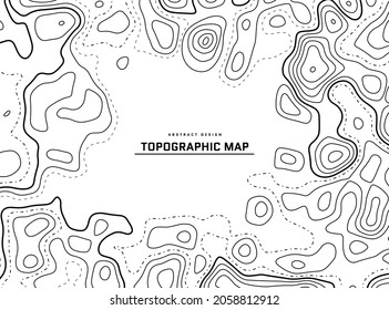 Topographic map abstract background. Outline cartography landscape. Topographic relief map on white backdrop. Modern cover design with wavy lines. Vector illustration with weather map outline pattern