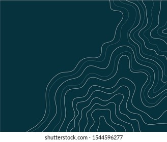 topographic map abstract elevation lines on dark green background, vector illustration