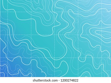 topographic map, abstract white lines on blue background vector