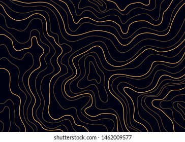 topographic map, abstract yellow height lines on black background vector