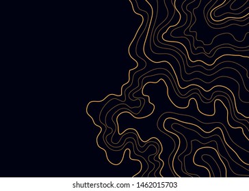 mapa topográfico, líneas de altura amarilla abstracta en el vector de fondo negro