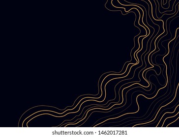 topographic map, abstract yellow height lines on black background vector