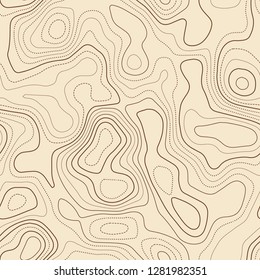 Topographic map. Actual topographic map. Seamless design, fancy tileable isolines pattern. Vector illustration.
