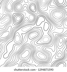 Topographic map. Actual topography map. Black and white seamless design, glamorous tileable isolines pattern. Vector illustration.