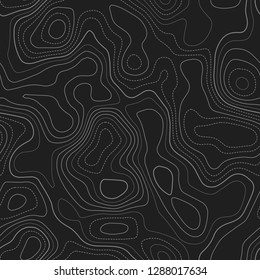 Topographic map. Actual topography map. Dark seamless design, fancy tileable isolines pattern. Vector illustration.