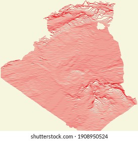 Topographische Karte Algeriens mit roten Konturlinien auf beigem Hintergrund