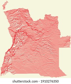 Topographic map of Angola with red contour lines on beige background