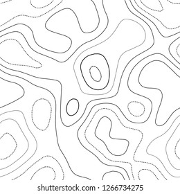 Topographic map background. Actual topography map. Black and white seamless design, outstanding tileable isolines pattern. Vector illustration.