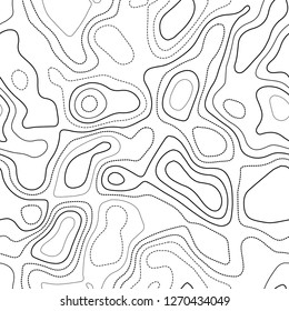 Topographic map background. Actual topography map. Black and white seamless design, bewitching tileable isolines pattern. Vector illustration.