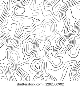 Topographic map background. Actual topography map. Black and white seamless design, delicate tileable isolines pattern. Vector illustration.