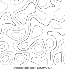 Topographic map background. Black and white seamless design. Likeable tileable isolines pattern. Vector illustration.