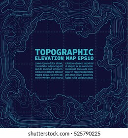 Topographic map background concept with space for text. Topo contour map. Vector abstract illustration. Hills, rivers and mountains. Geography concept. Wavy graphic backdrop. Cartography and topology
