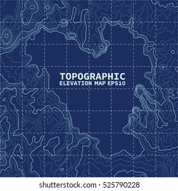 Topographic map background concept with space for text. Topo contour map. Vector abstract illustration. Hills, rivers and mountains. Geography concept. Wavy graphic backdrop. Cartography and topology