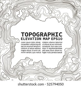 Topographic map background concept with space for text. Topo contour map. Vector abstract illustration. Hills, rivers and mountains. Geography concept. Wavy graphic backdrop. Cartography and topology.