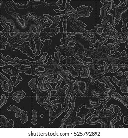 Topographic map background concept. Topo contour map. Vector abstract illustration. Hills, rivers and mountains. Geography concept. Wavy graphic backdrop. Cartography and topology. Seamless texture. 