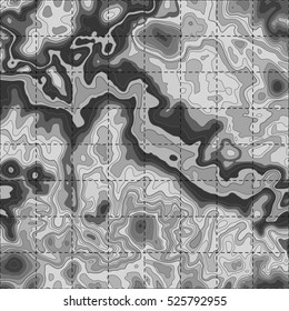 Topographic map background concept. Topo contour map. Vector abstract illustration. Hills, rivers and mountains. Geography concept. Wavy graphic backdrop. Cartography and topology. 