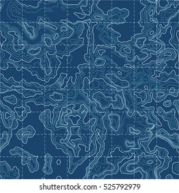 Topographic map background concept. Topo contour map. Vector abstract illustration. Hills, rivers and mountains. Geography concept. Wavy graphic backdrop. Cartography and topology. Seamless texture. 