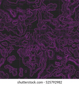 Topographic map background concept. Topo contour map. Vector abstract illustration. Hills, rivers and mountains. Geography concept. Wavy graphic backdrop. Cartography and topology. Seamless texture. 