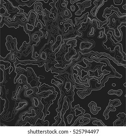 Topographic map background concept. Topo contour map. Vector abstract illustration. Hills, rivers and mountains. Geography concept. Wavy graphic backdrop. Cartography and topology. Seamless texture. 