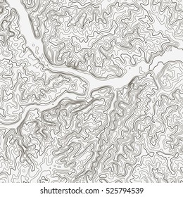 Topographic map background concept. Topo contour map. Vector abstract illustration. Hills, rivers and mountains. Geography concept. Wavy graphic backdrop. Cartography and topology.