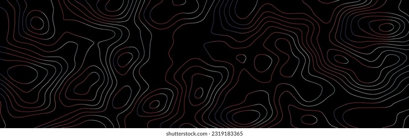 Topographic map background concept. Vector abstract illustration. Geography concept. The stylized height of the topographic map contour in colorful lines	black background.
