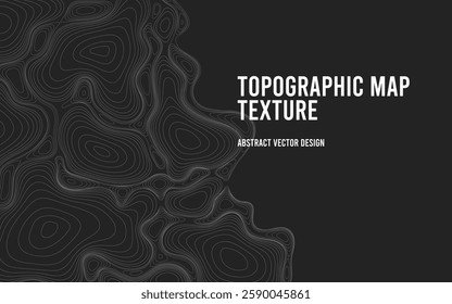 Topographic map background with copy space. Topographic map pattern with contour lines. Abstract black background with topographical texture. Template for banners, poster and other design. Vector.