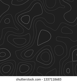 Topographic map background. Dark seamless design. Likeable tileable isolines pattern. Vector illustration.