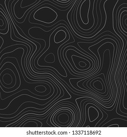 Topographic map background. Dark seamless design. Surprising tileable isolines pattern. Vector illustration.