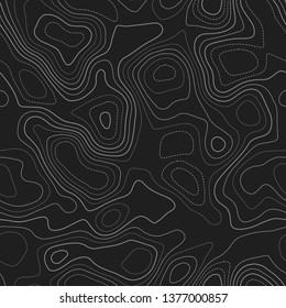Topographic map background. Dark seamless design. Fabulous tileable isolines pattern. Vector illustration.