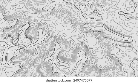 Topographic map background. Generating a terrain elevation map. Grid map. Contour map. Valleys and mountains. Geography concept. Wavy background. Vector illustration.