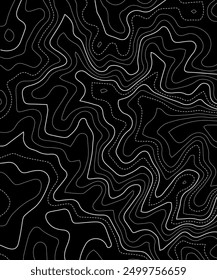 Topographic map background. Generating a terrain elevation map. Grid map. Contour map. Valleys and mountains. Geography concept. Wavy background. Vector illustration.