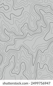 Topographic map background. Generating a terrain elevation map. Grid map. Contour map. Valleys and mountains. Geography concept. Wavy background. Vector illustration.