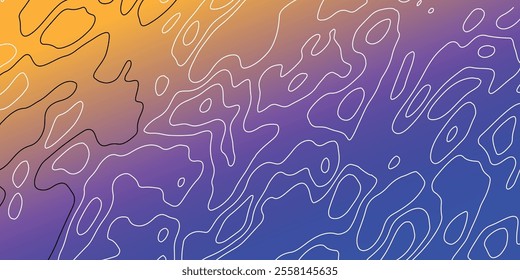 Topographic map background. Generating a terrain elevation map. Grid map. Contour map. Valleys and mountains. Geography concept. Wavy background. Vector illustration.